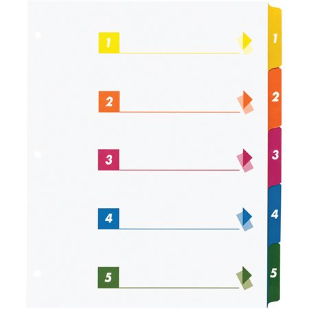 Intercalaires à onglet imprimable 5 onglets 1-5 couleurs varieés. 24 jeux