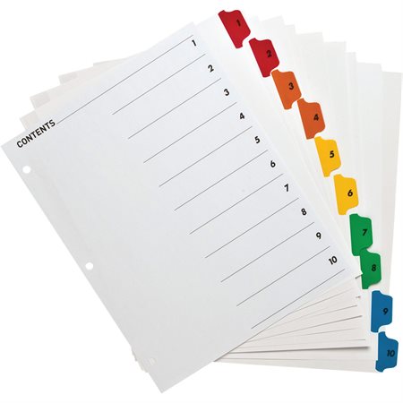 Printable Tab Dividers 10 Tabs 1-10 assorted colours. 1 set