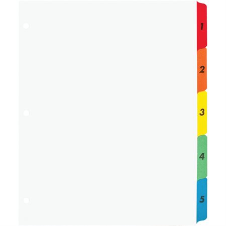Printable Tab Dividers 5 Tabs 1-5 assorted colours. 1 set