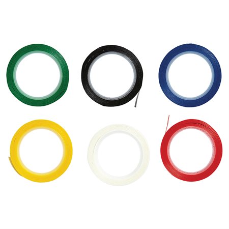 Vinyl Artist Tape 6 rolls of 1 / 8 x 324 in. white, black, red, blue, green, yellow