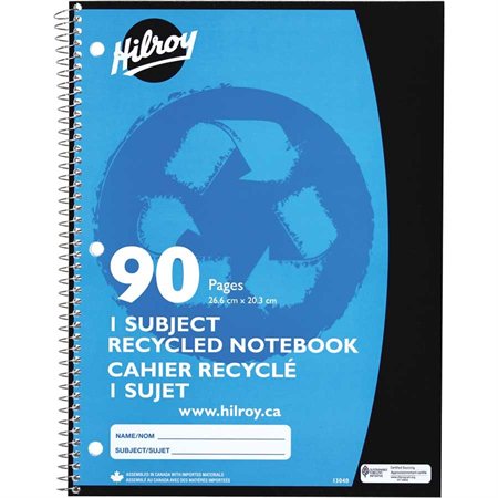 Recycled Notebook 10-1 / 2 x 8 in. 90 pages (45 sheets)