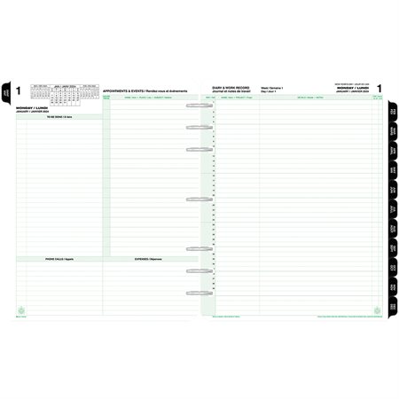 Folio Size Refills and Accessories (2025) Dated refills -bilingual 1 day / 2 pages