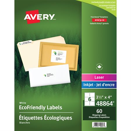 EcoFriendly White Mailing Labels Package of 10 sheets 4 x 3-1 / 3" (60)
