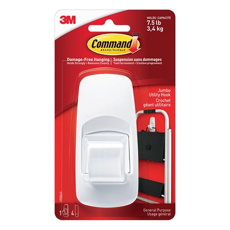 Command™ Adhesive Hooks 1 extra-large hook with 4 strips Holds 7.5lb. White