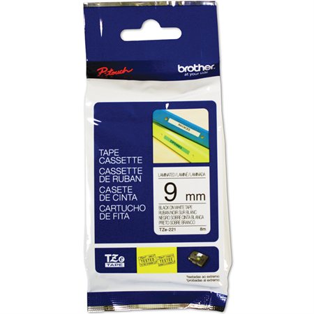 P-Touch TZe Printing Tape Cassette 9 mm black on white