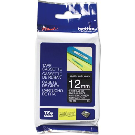 P-Touch TZe Printing Tape Cassette 12 mm white on black