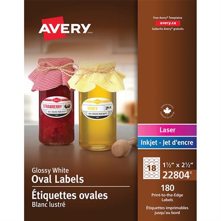 Printable Glossy Labels Oval 1-1 / 2 x 2-1 / 2 in. (180 labels)