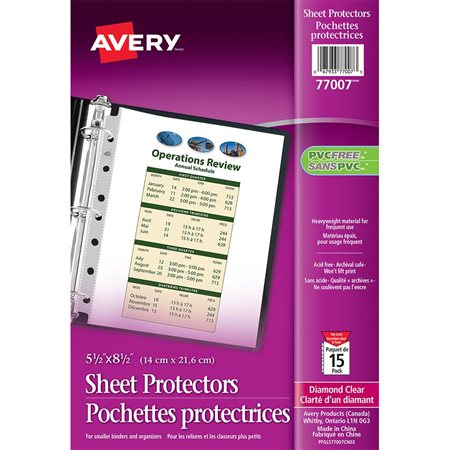 Sheet Protectors Full page, pkg 15.