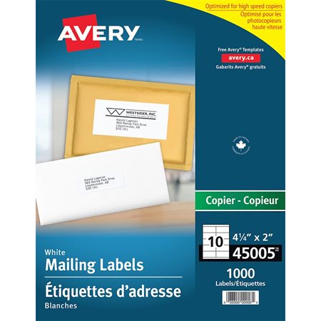 Étiquettes d'adresse blanches pour photocopieur 4-1 / 4 x 2" (1000)