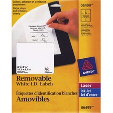 Removable I.D. labels 4 x 3” (60)