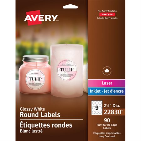 Printable Glossy Labels Round 2-1 / 2 in. (90 labels)