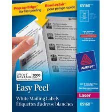 Easy Peel® White Rectangle Labels Box of 100 sheets 2-5/8 x 1"  (3000)