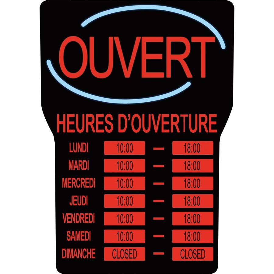 LED open sign with business hours ouvert