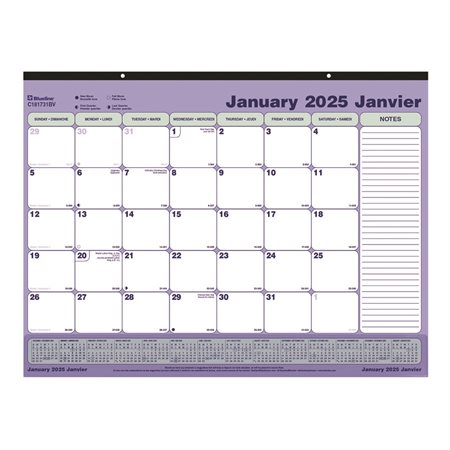 Calendrier sous-main mensuel (2025) 21-1 / 4 x 16 po, avec bande de vinyle transparente bilingue