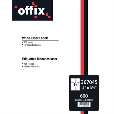 Étiquettes blanches Offix® 4 x 3-1 / 3" (600)