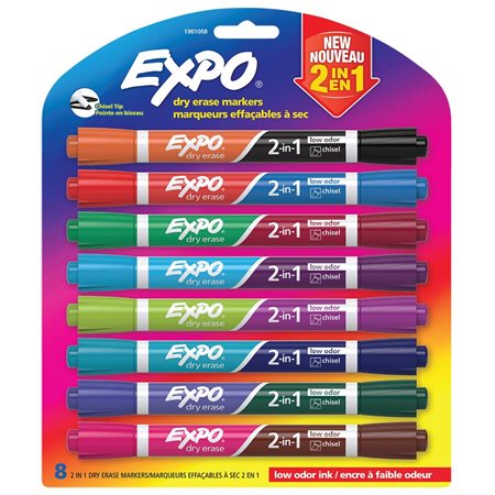 2 in 1 Dry Erase Whiteboard Markers Package of 8 assorted colours