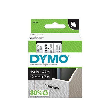 Cartouches D1 pour étiqueteuses Dymo® 12 mm x 7 m noir sur clair