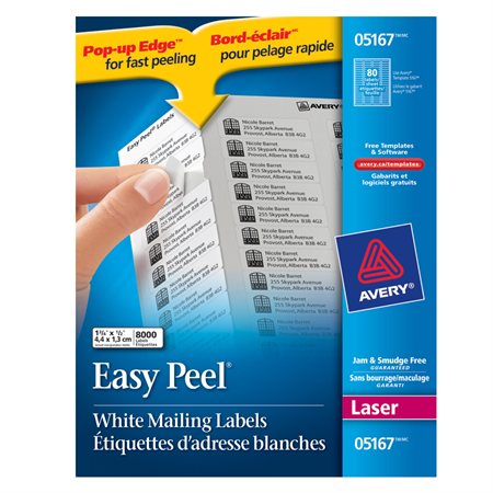 Easy Peel® White Rectangle Labels Box of 100 sheets 1-3 / 4 x 1 / 2"  (8000)