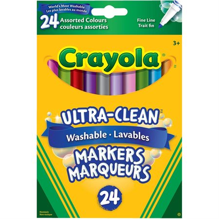 Marqueurs lavables Ultra-Clean Pointe fine couleurs assorties - boîte de 24