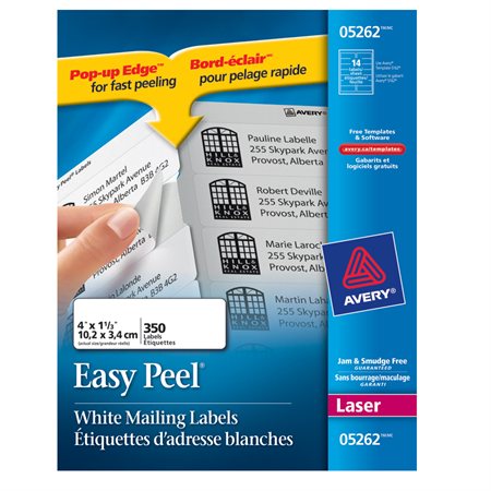 Étiquettes d'adresse blanches laser Easy Peel® Paquet de 25 feuilles 4 x 1-1 / 3" (350)