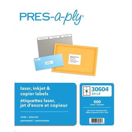 Labels Compatible Laser, Inkjet, Copiers 4 x 3-1 / 3" (600)