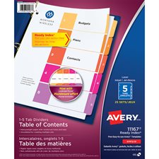 Ready Index® Dividers Assorted colours. 25 sets. Printed. 1-5