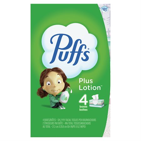 Papiers-mouchoirs Puff® Plus Lotion avec parfum de Vicks 4 boîtes de 124 mouchoirs.
