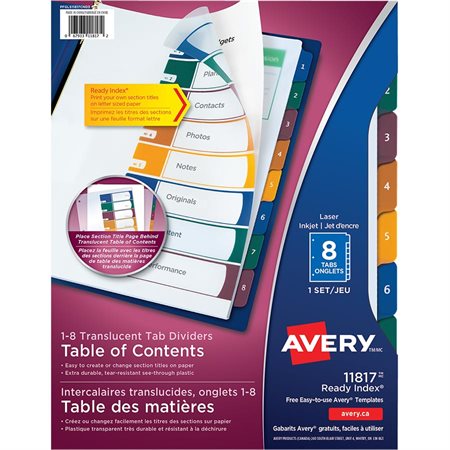 Ready Index® Translucent Dividers 1-8