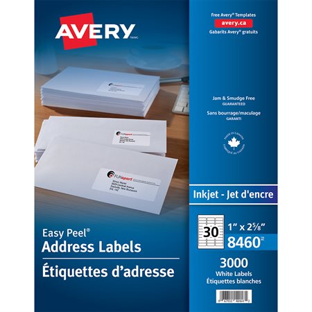 Easy Peel® White Mailing Labels Box of 100 sheets 2-5 / 8 x 1" (3000)