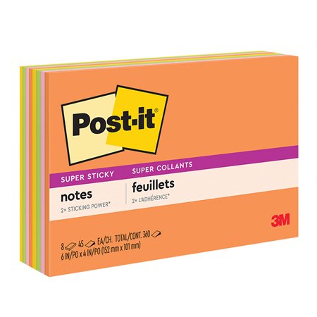 Post-it® Super Sticky Notes - Energy Boost Collection 6 x 4 in 45-sheet pad (pkg 8)