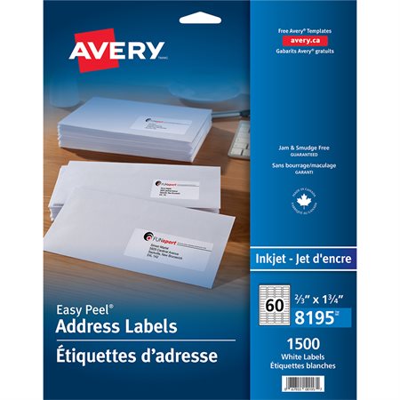 Easy Peel® White Mailing Labels Package of 25 sheets 2 / 3 x 1-3 / 4" (1500)
