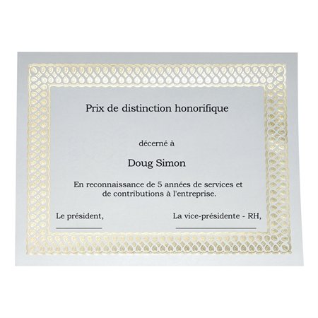 Certificats dorés métallisés St.James™ Elite Paquet de 100 Classique
