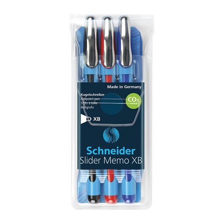 Slider Memo XB Ballpoint Pens Pack of 3 assorted colours