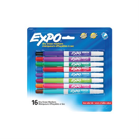 Expo® Low Odour Dry Erase Whiteboard Marker Fine. Pack of 16 assorted colours