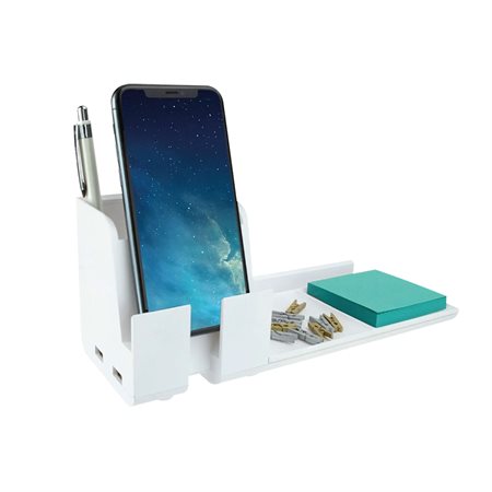 Desktop Organizer with USB Phone Stand white
