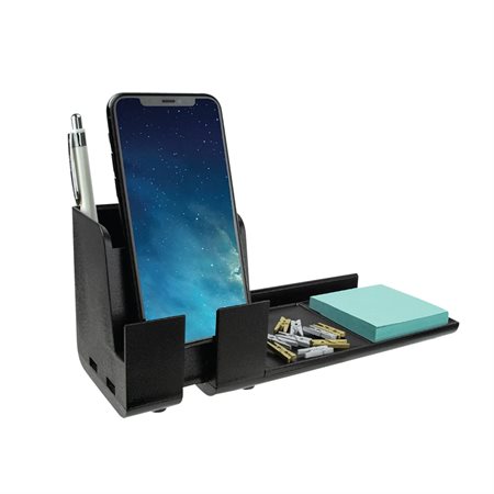 Desktop Organizer with USB Phone Stand black