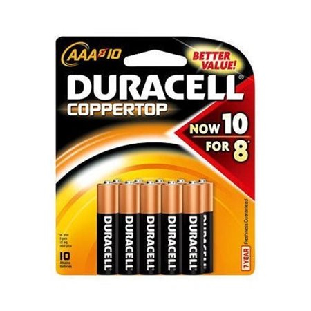 PACK OF 10, DURACELL COPPERTOP "AAA" BATTERIES