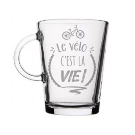 Tasse en verre "Le vélo, c'est la vie"