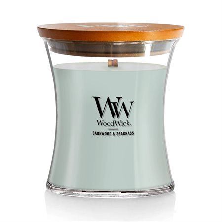 Chandelle WoodWick parfumée moyenne "Sagewood & Seagrass"