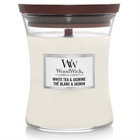 Chandelle WoodWick parfumée moyenne "White Tea & Jasmine"