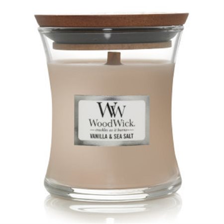 Chandelle WoodWick parfumée moyenne "Vanilla & Sea Salt"